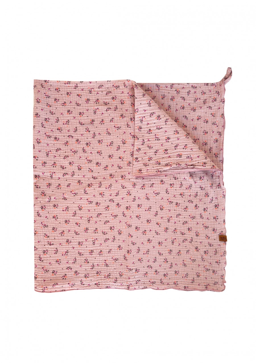 Muslin baby blanket with a hanger pink floral print 0002_F25130