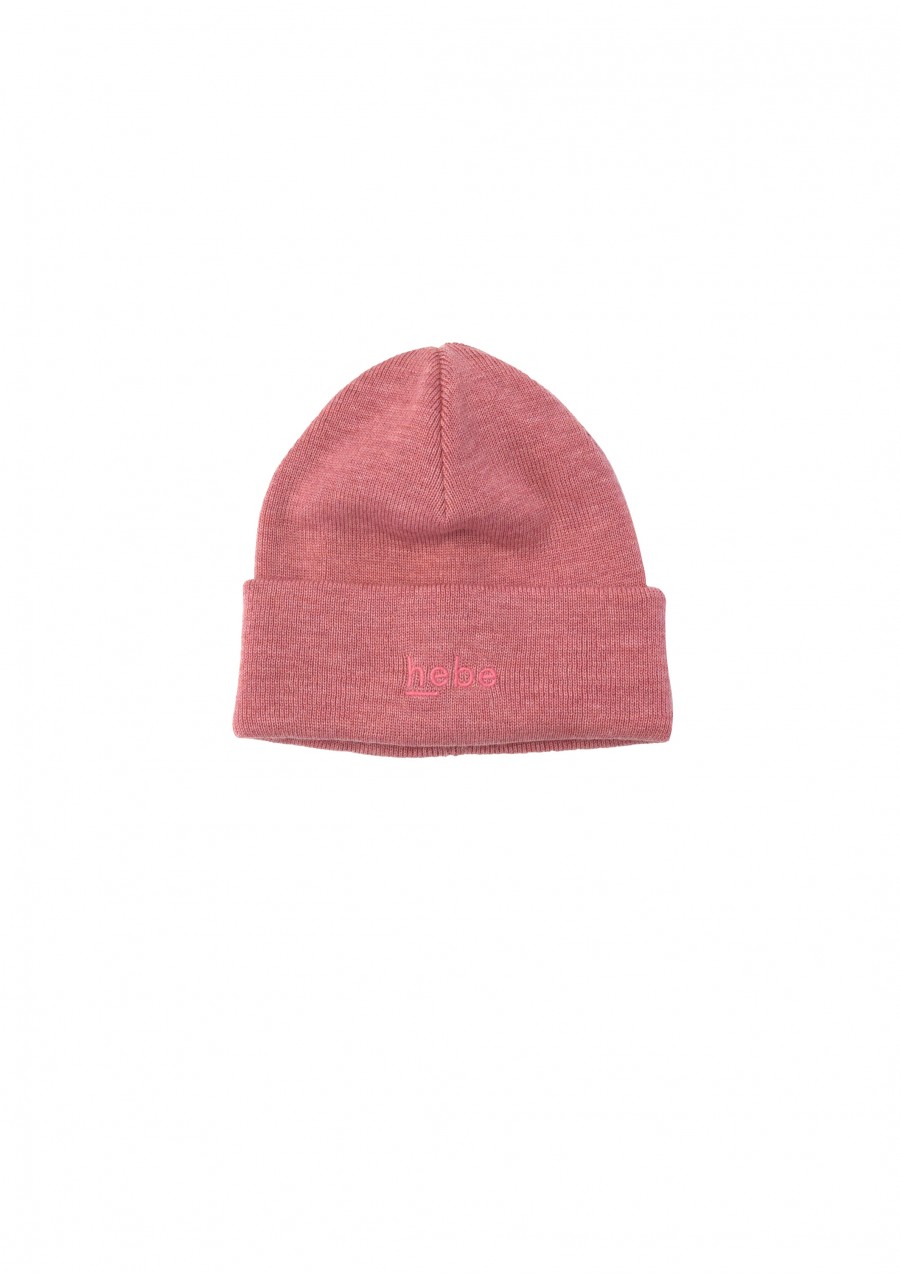 Warm hat pink merino wool with Hebe embroidery FW21417