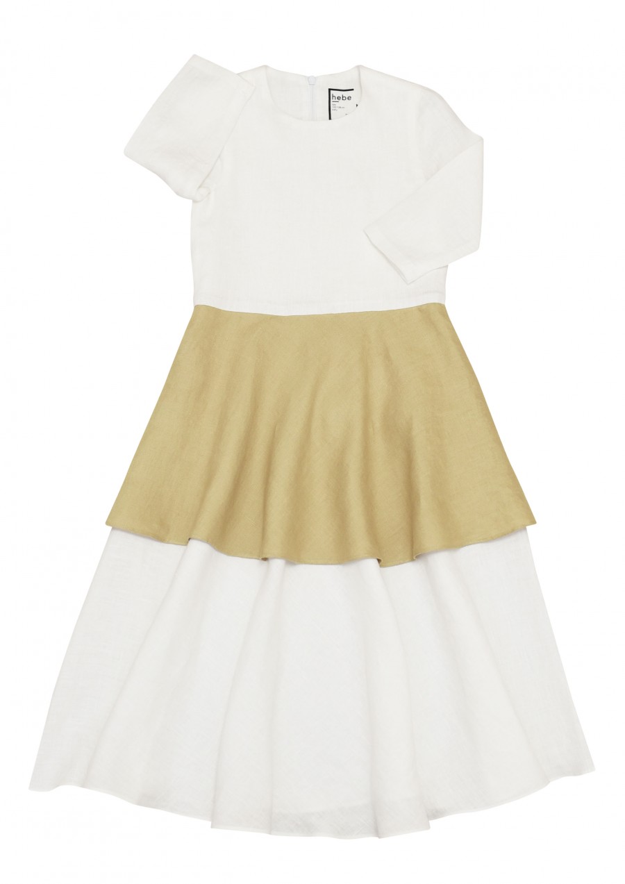 Dress white linen with ruffle SS19122L