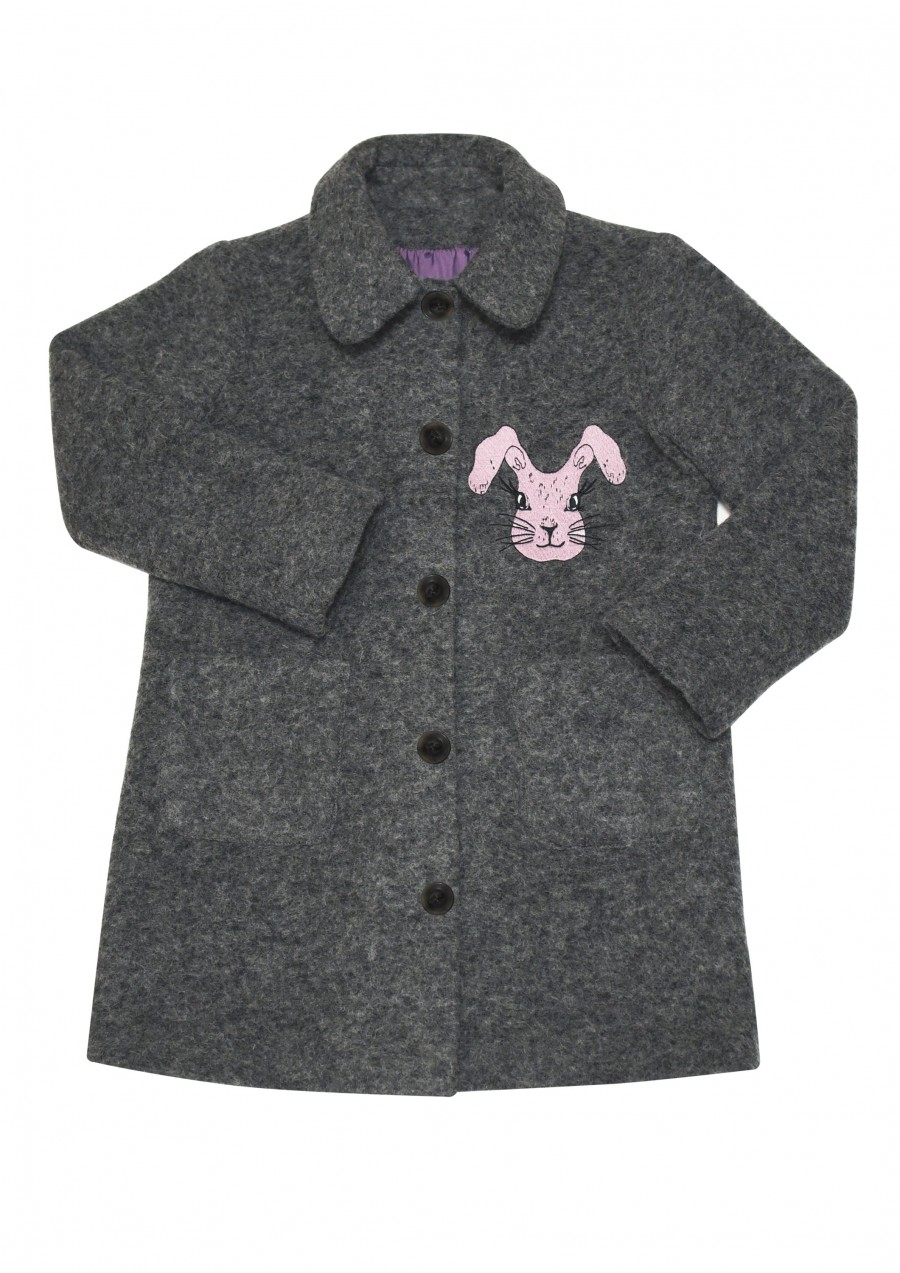 Wool coat grey with violet dots lining and bunny embroidery FW19150L