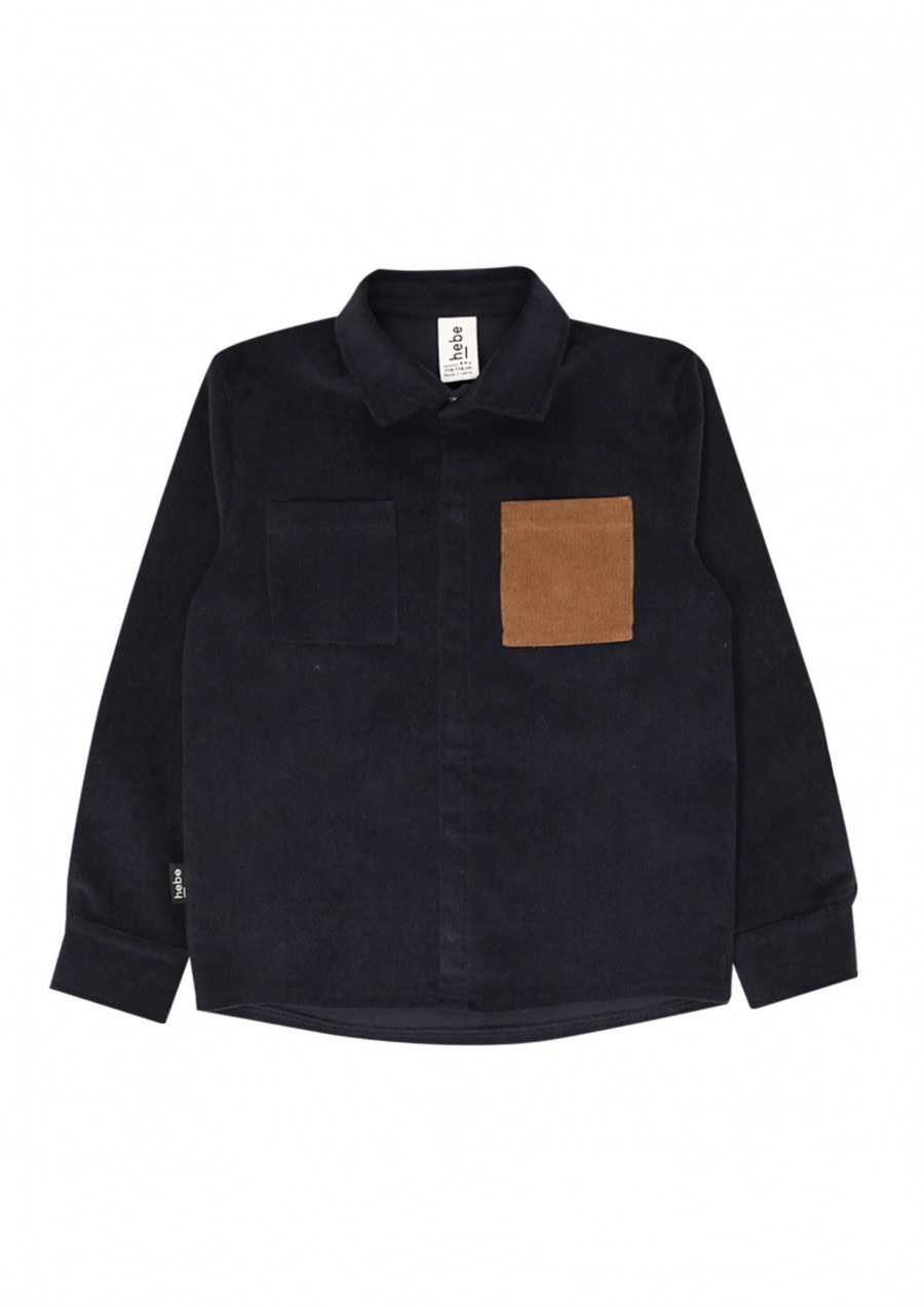 Shirt corduroy dark blue with brown pocket FW21148