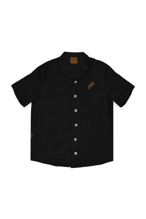 Shirt linen black with embroidery SS24276