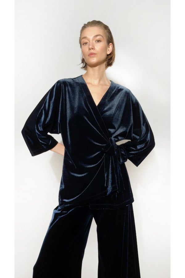Dark navy velvet blouse 0402_LM052