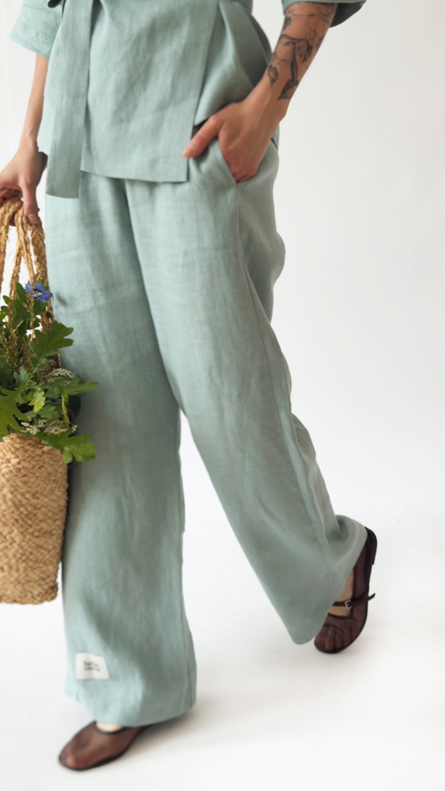 Pants green linen 0038_S25403