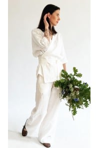Pants white linen, long