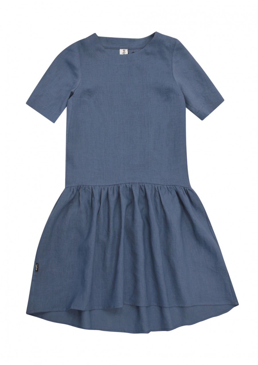 Dress blue linen with frill for female SS21353