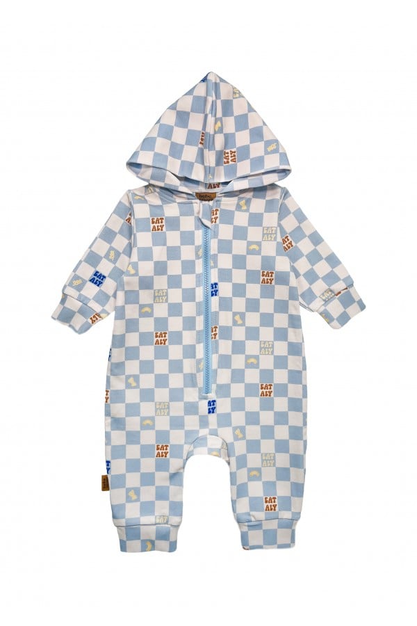 Romper with hood and blue checkers allover print 0146_S25204