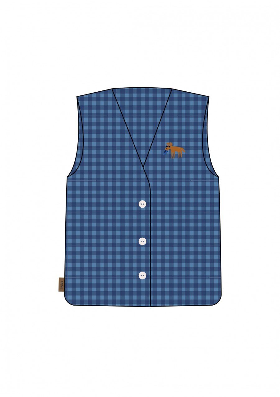Vest cotton with blue check and embroidery SS24248