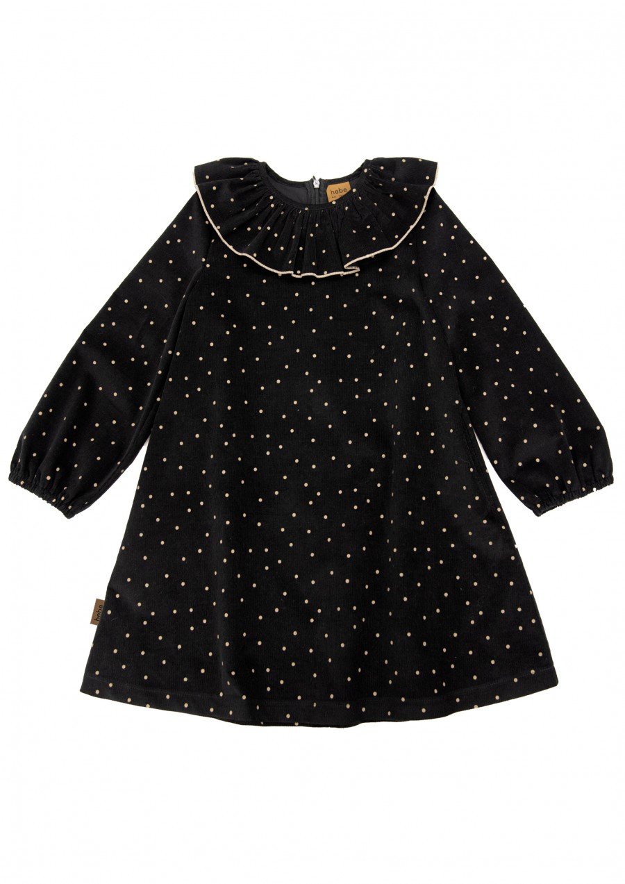 Dress black corduroy with dots FW23286L