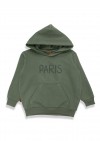 Hoodie with PARIS BONJOUR  placment print olive green 0130_F25285