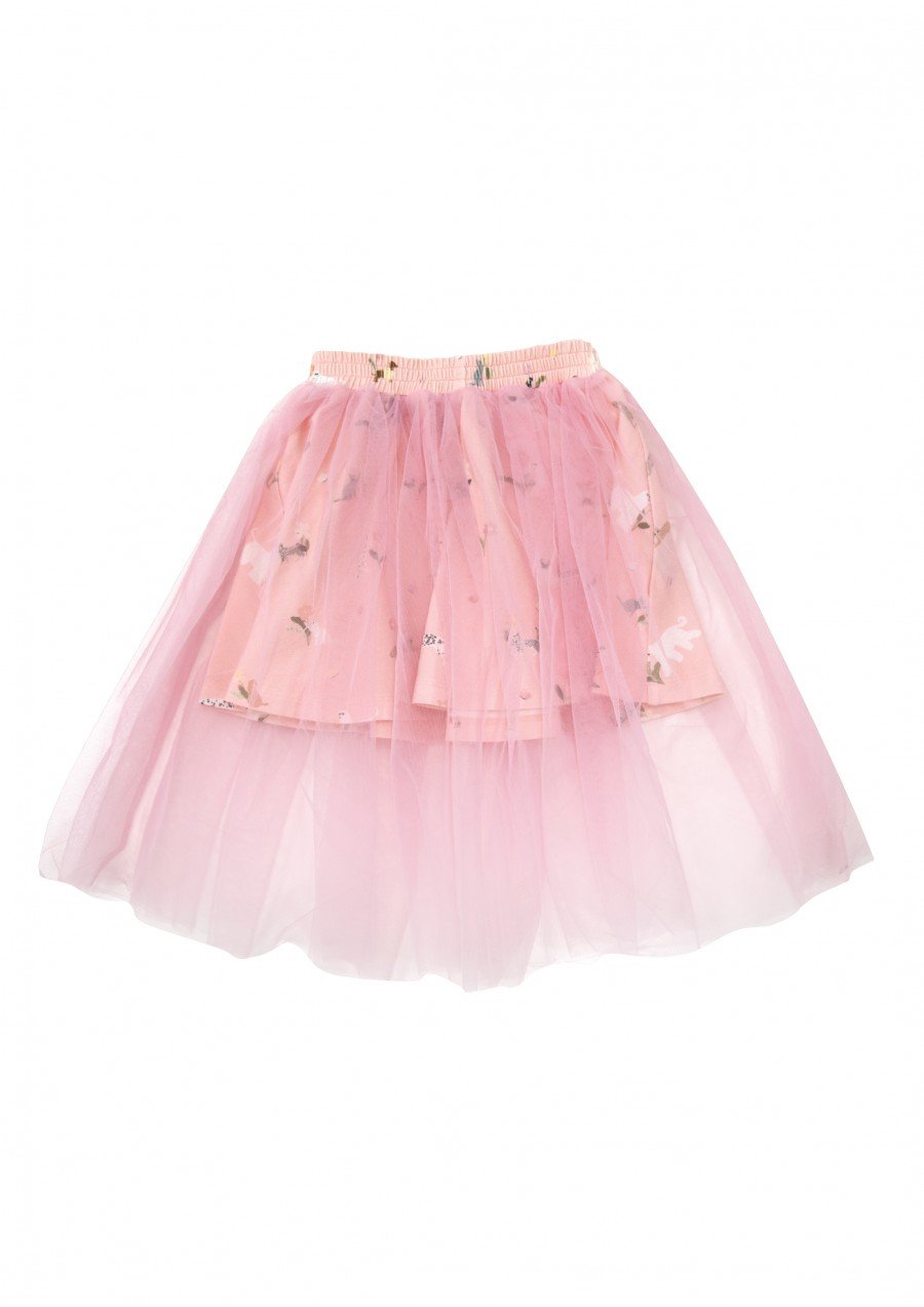 Skirt with purple tulle and small dog-flower print SS23511L