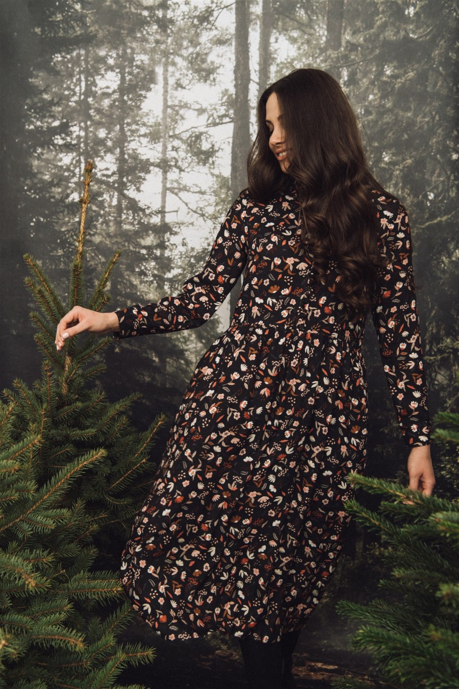 Dress with floral black print for female FW21040