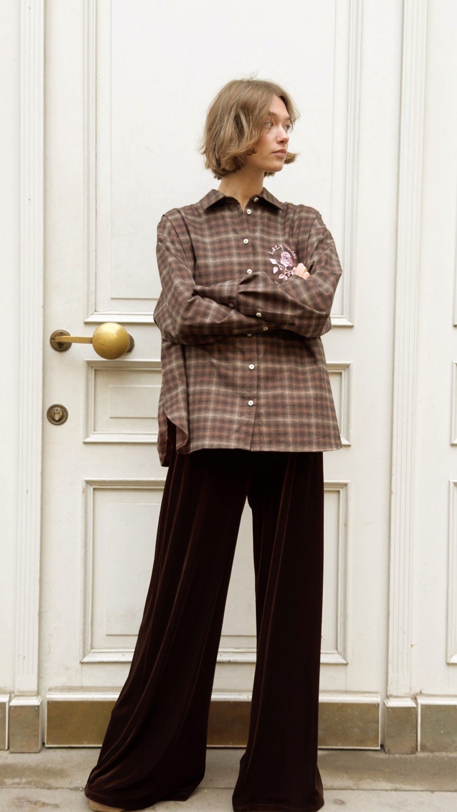 Dark brown velvet pants, regular 0393_LM017