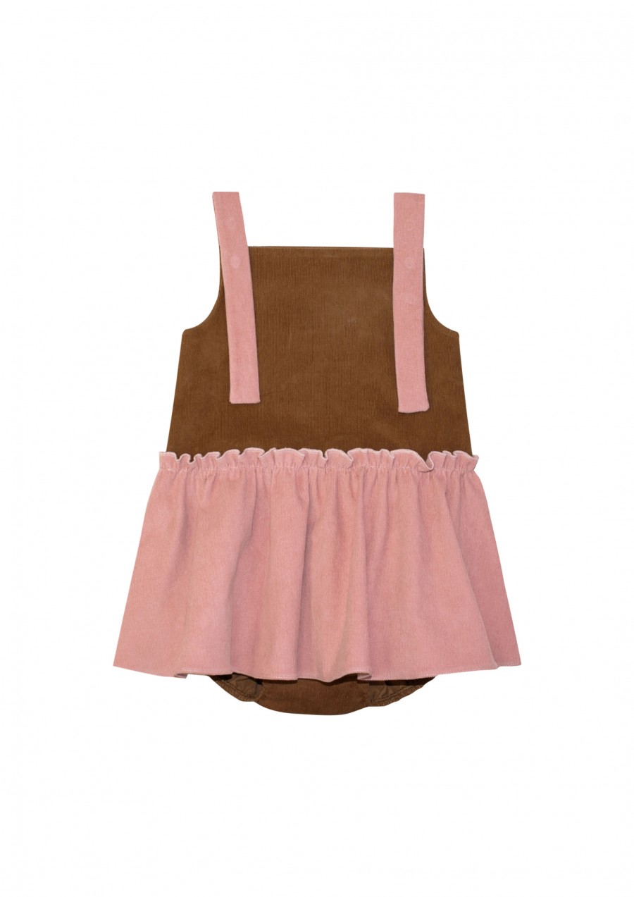 Romper corduroy brown with pink dress FW21141