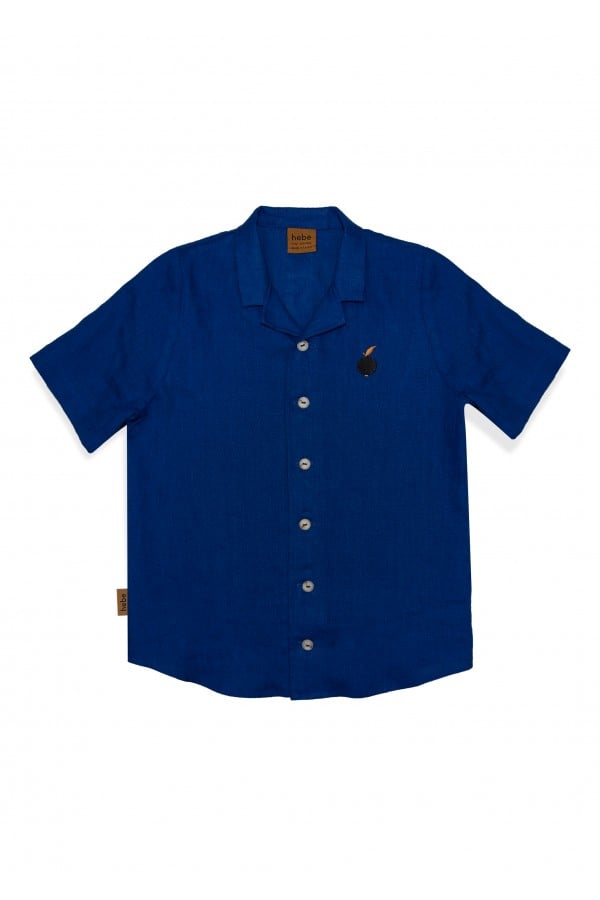 Shirt linen dark blue with embroidery