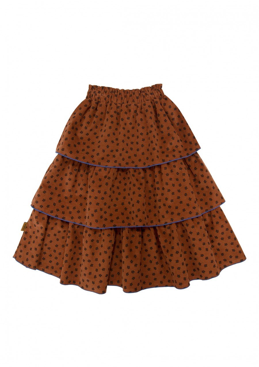 Skirt brown with flower print and ruffle FW23074L