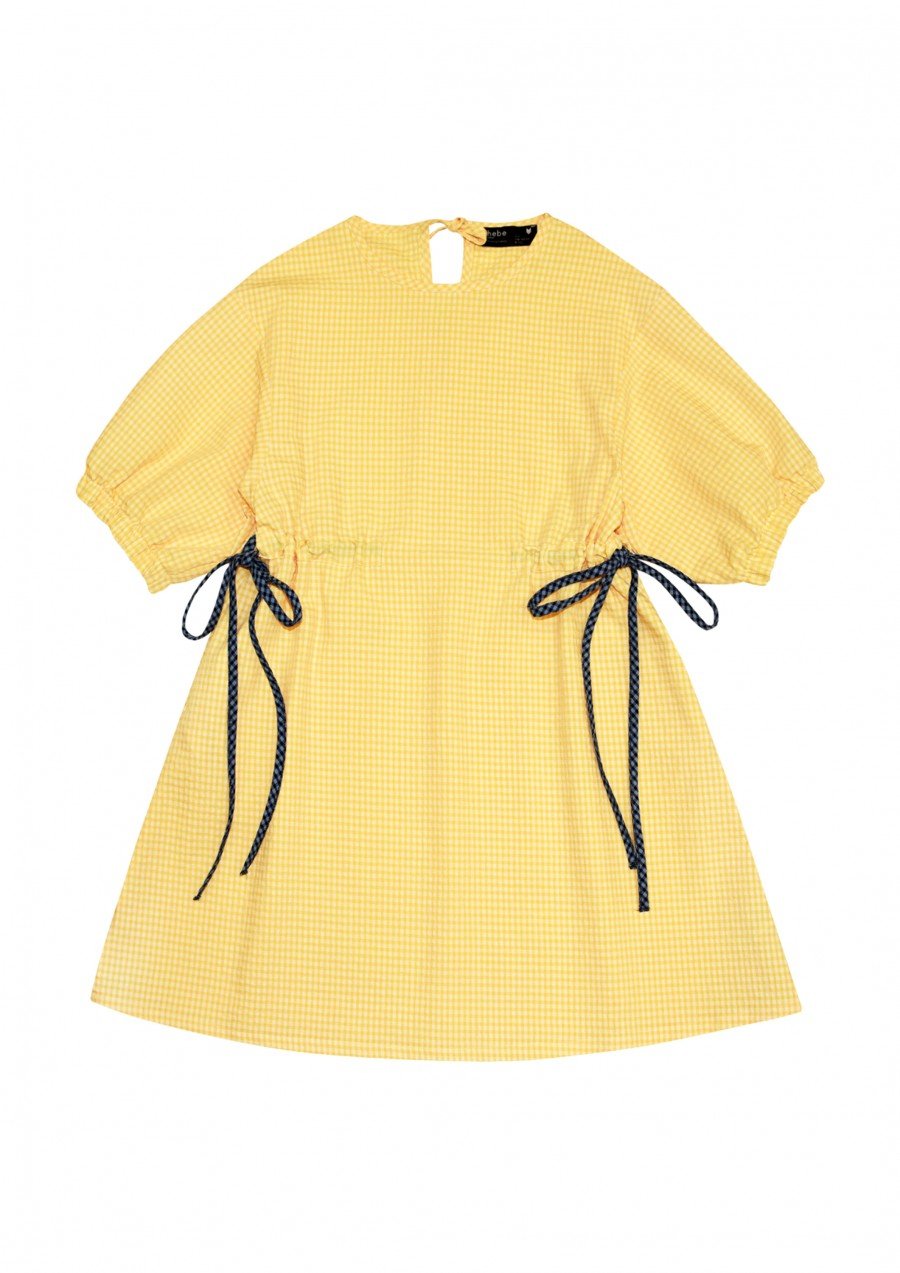 Dress yellow checkered with sleeves for female SS24528