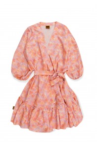 Wrap dress with allover pink flowers print for female