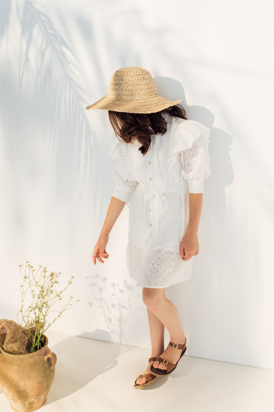 Shirt dress white cotton lace with ruffles (with slip dress underneath) SS21355