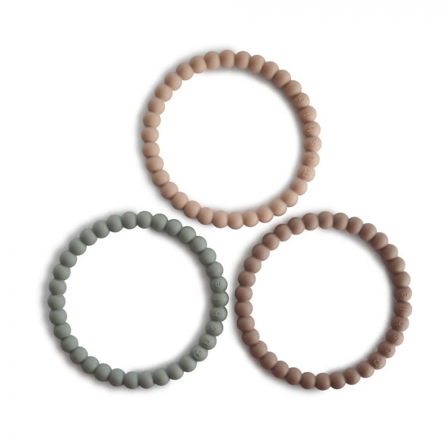 Mushie Silicone Pearl Teether Bracelets - Clary Sage/Tuscany/Desert Sand 2570324