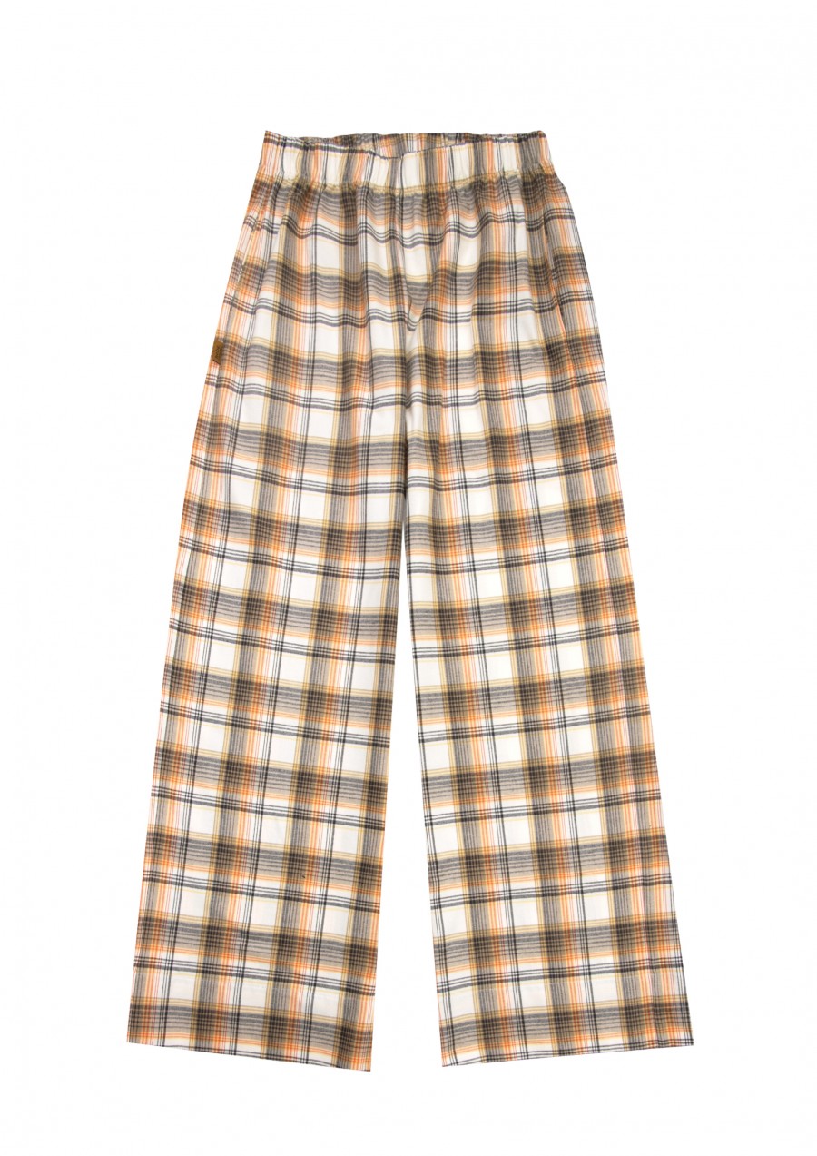 Wide pants yellow checkered flanel, women (tall) FW24230