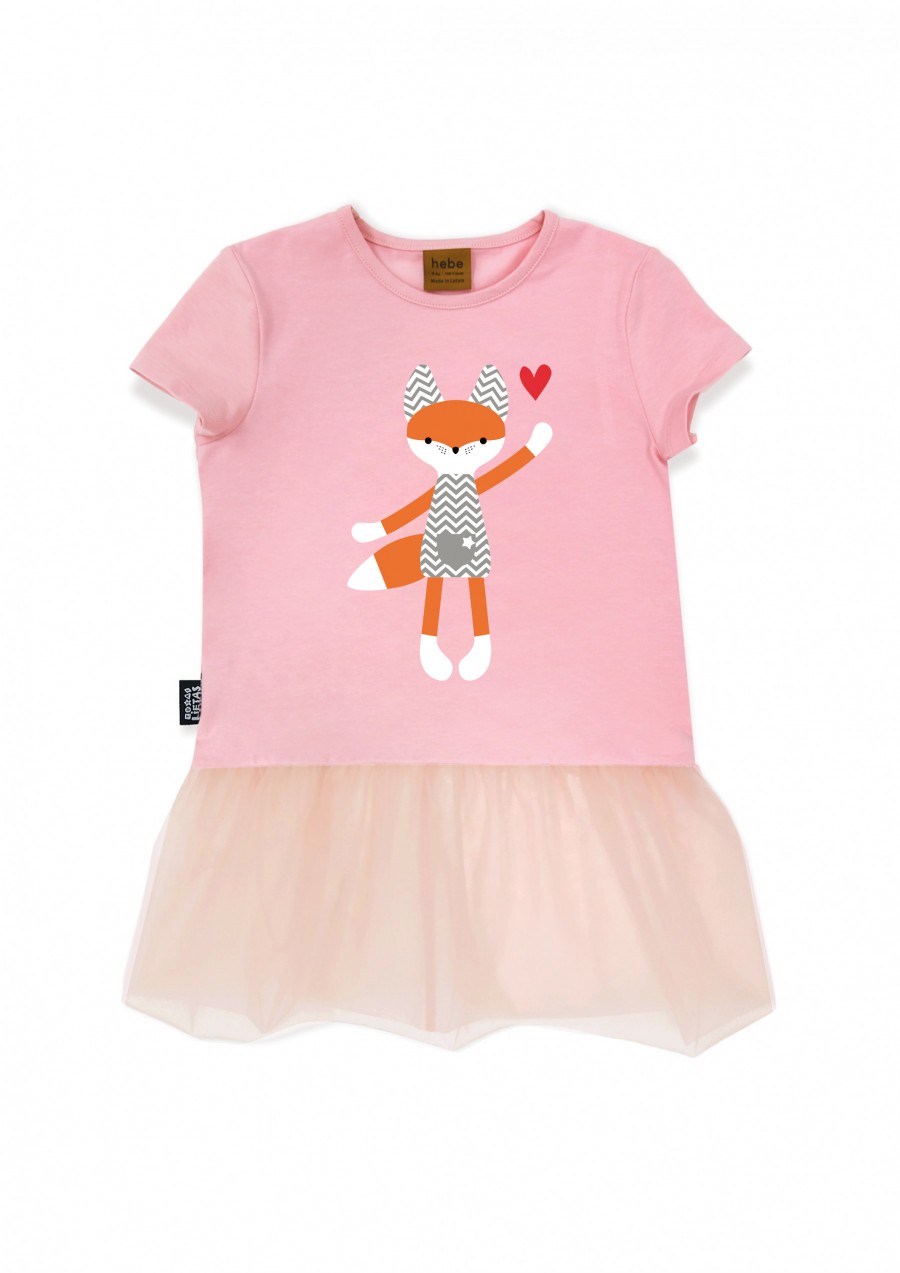 Top pink with tulle and Tuta's fox print 0360_TUT002