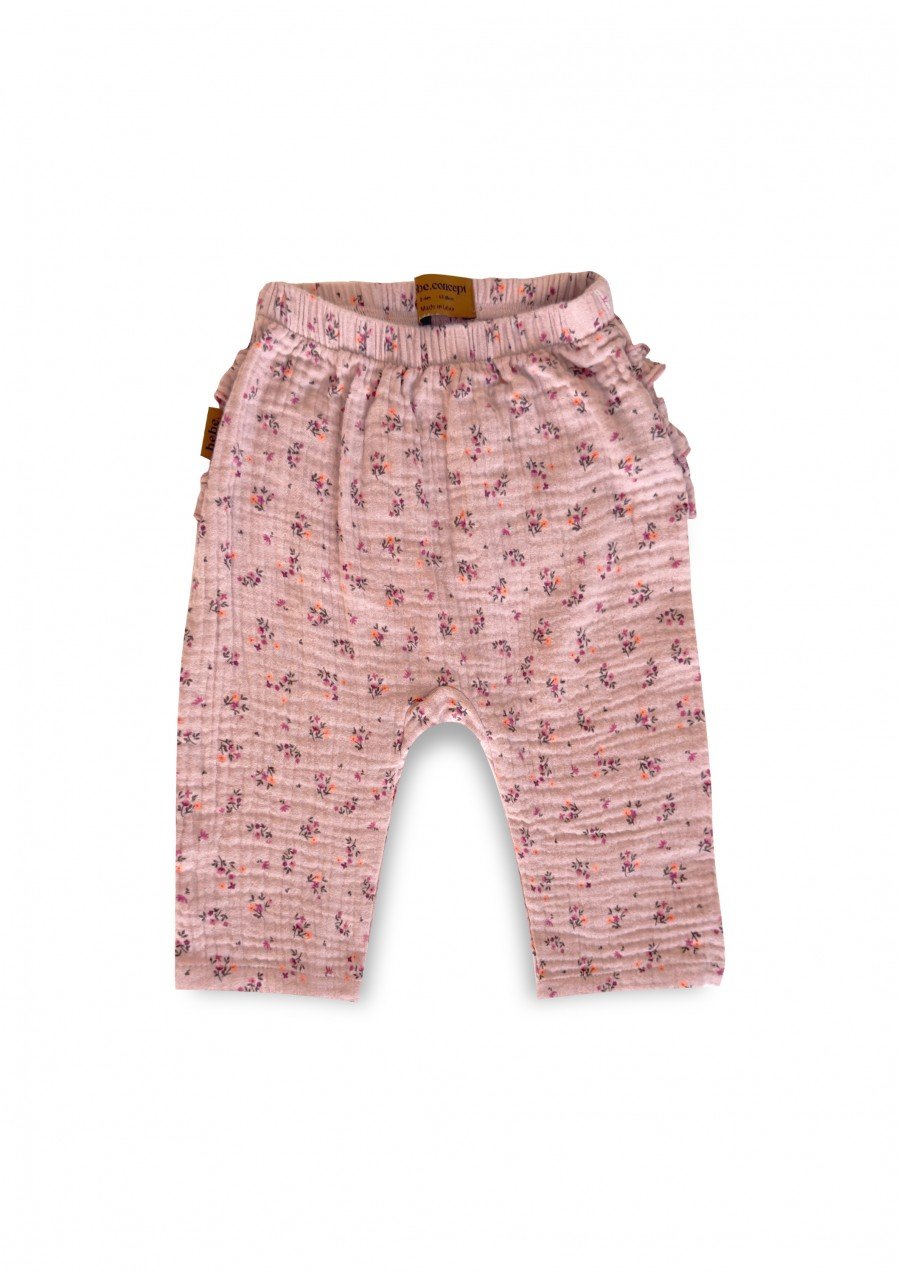Muslin pants with ruffles on the back pink floral print 0297_F25133
