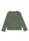 Top with BONJOUR placment print olive green 0108_F25282