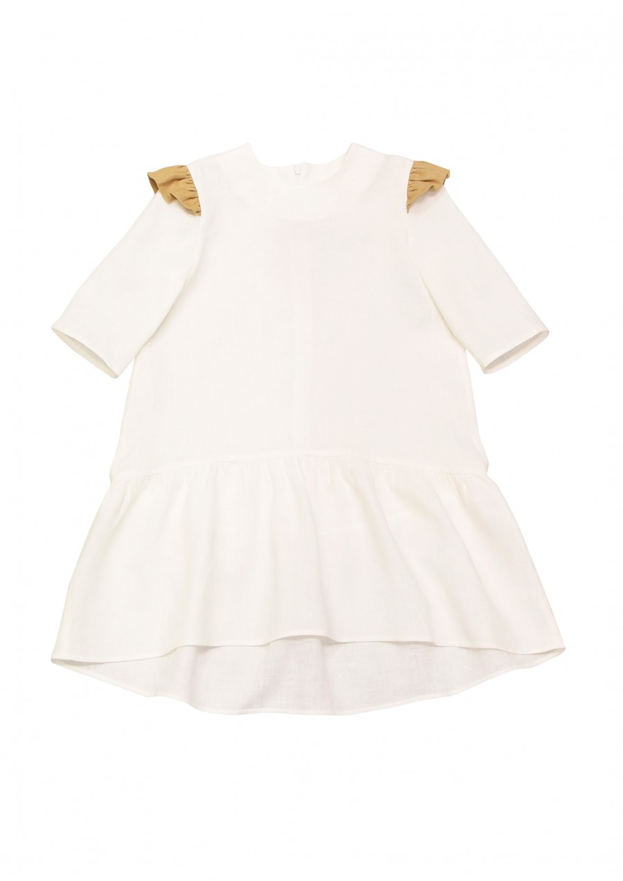 Dress white linen with ruffles and frill SS20095L