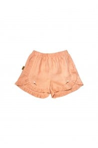Shorts with embroideries flowers in peach color linen