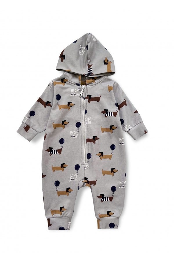 Romper with hood and a zipper in front with all-over dog print 0146_F25198