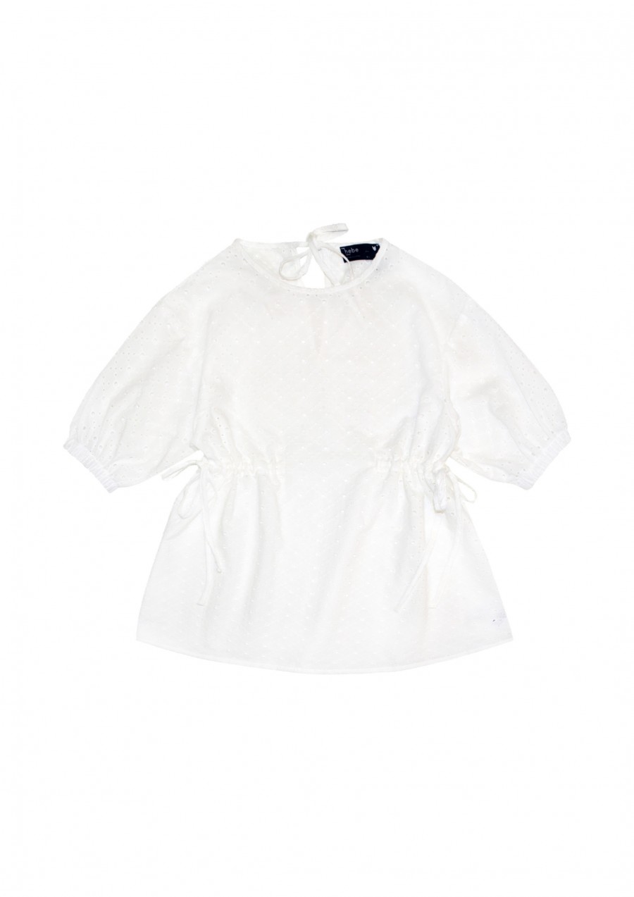 Blouse white cotton lace with sleeves SS21358L