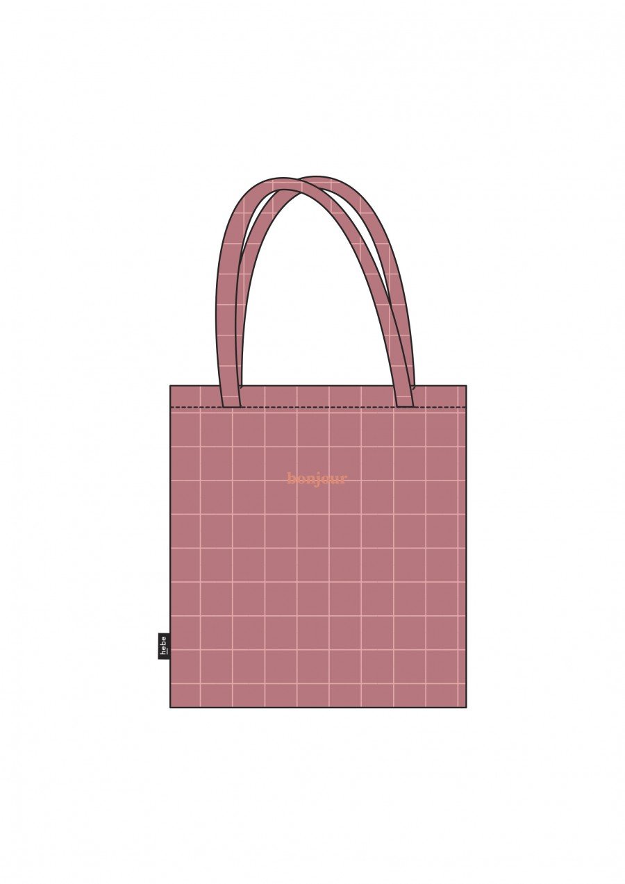 Bag pink checkered with embroidrey bonjour FW21084