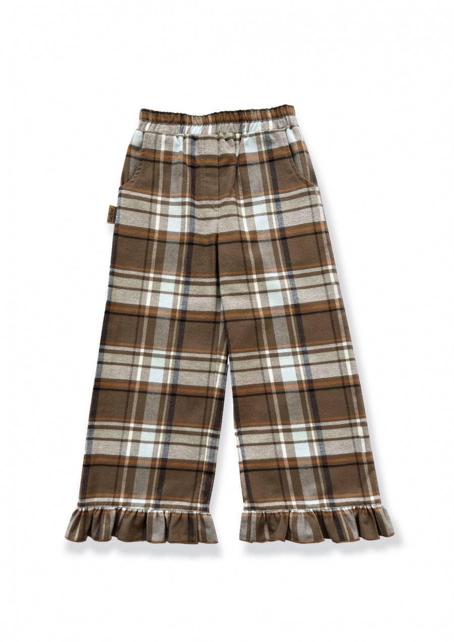 Pants flannel with ruffles and pockets  brown/blue checkers 0308_F25096
