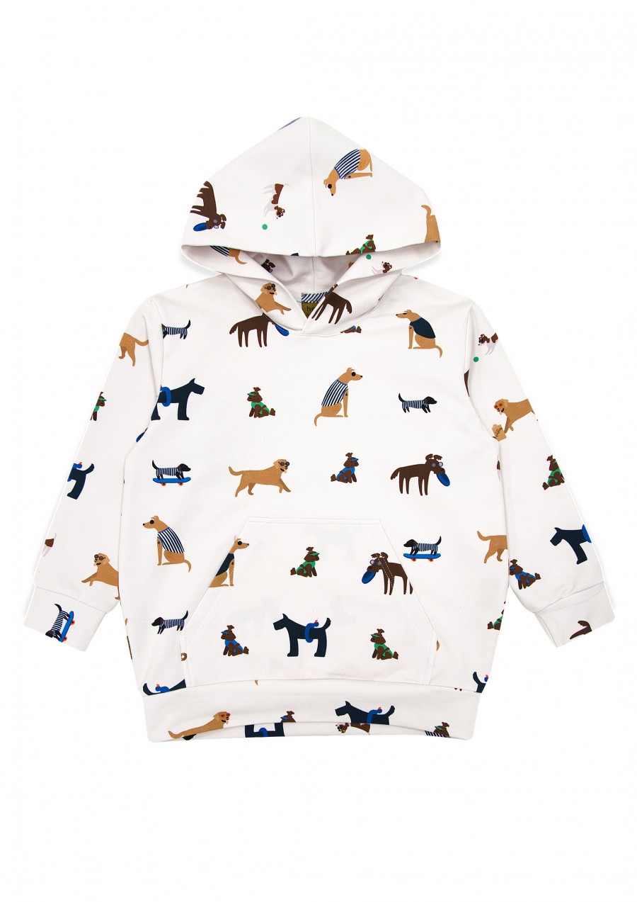 Hoodie off-white with dog print warm SS24235L