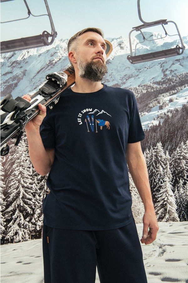 Top dark navy with Let It Snow print for male WINTER2303