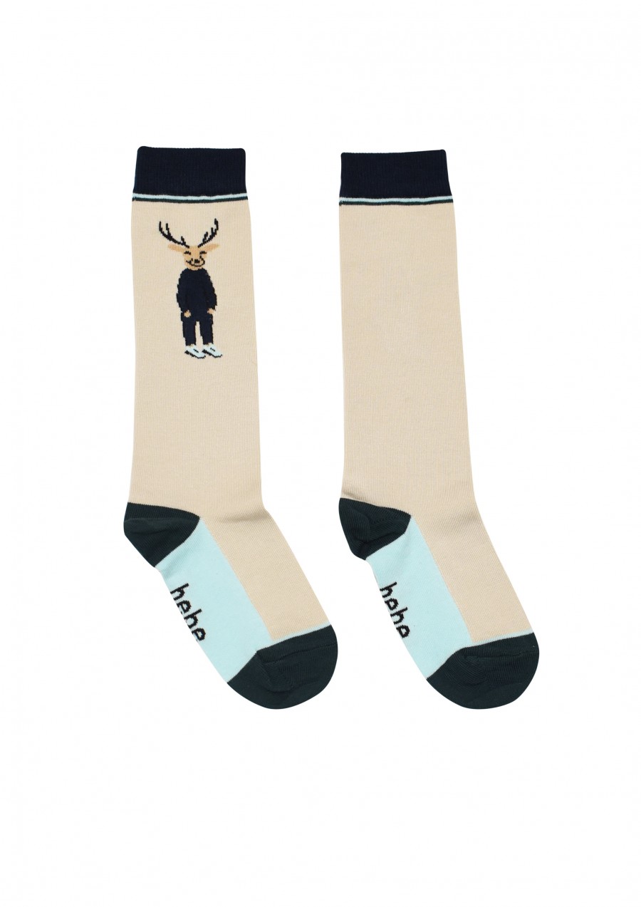 Knee socks beige with deer FW19142