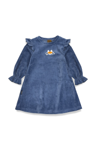 Blue velvet dress with wings and embroidered Tuta's fox