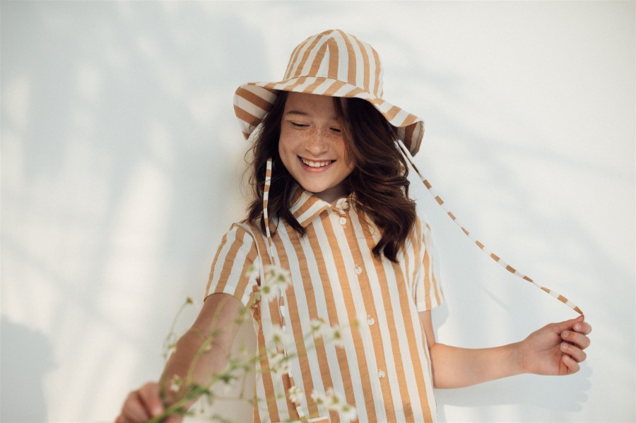 Sun hat with sandy brown stripes for girls SS21233