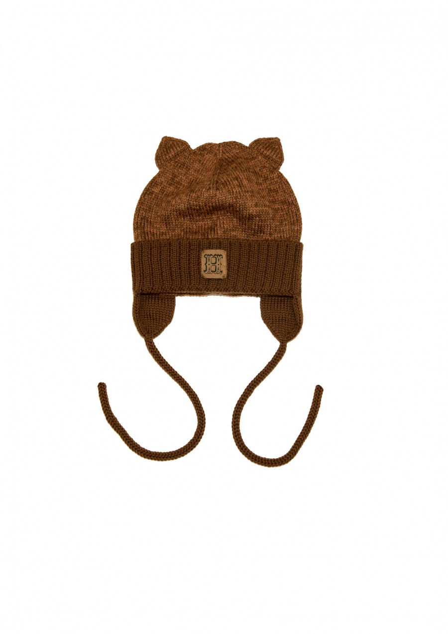 Hat brown merino wool with ears FW23050