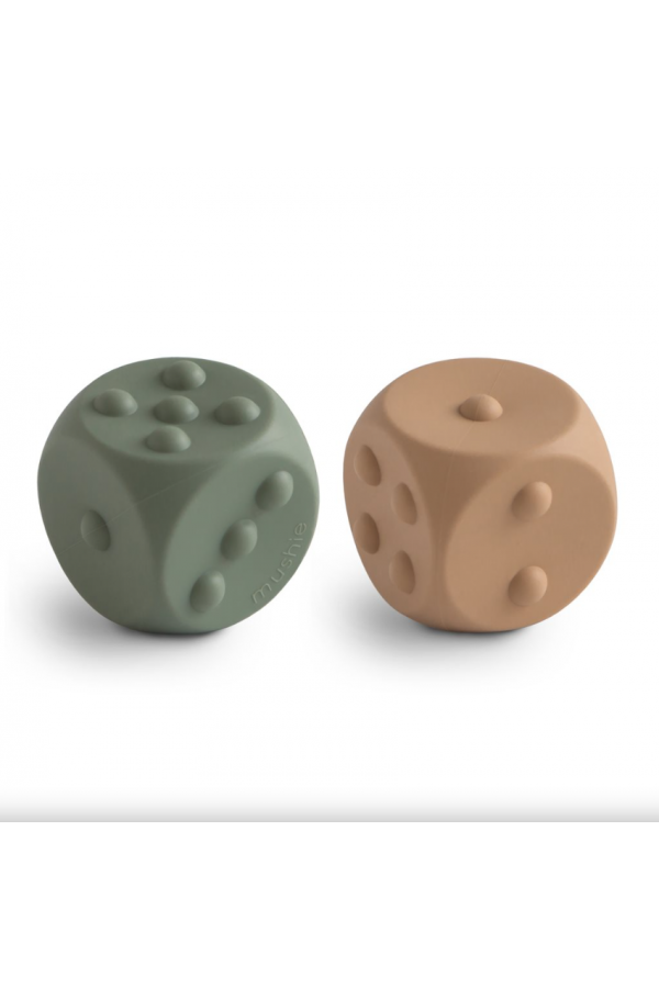 Mushie Dice Press Toy 2-Pack- Dried Thyme/Natural