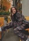 Wide pants brown checkered flanel FW24200