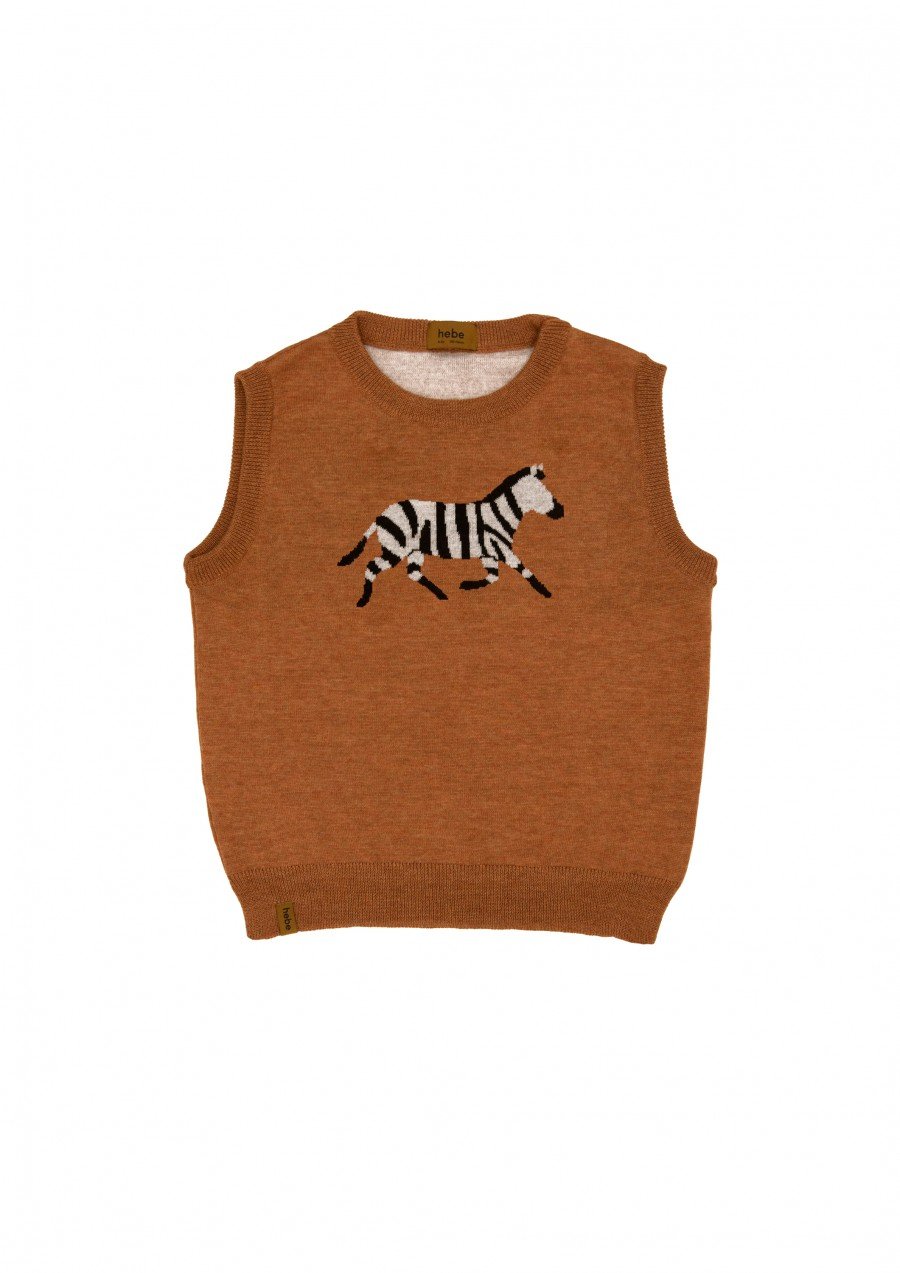 Vest brown merino wool with zebra FW23057