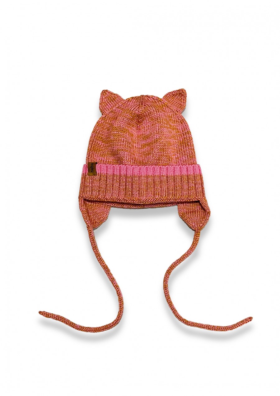 Hat pink merino wool with ears FW25146