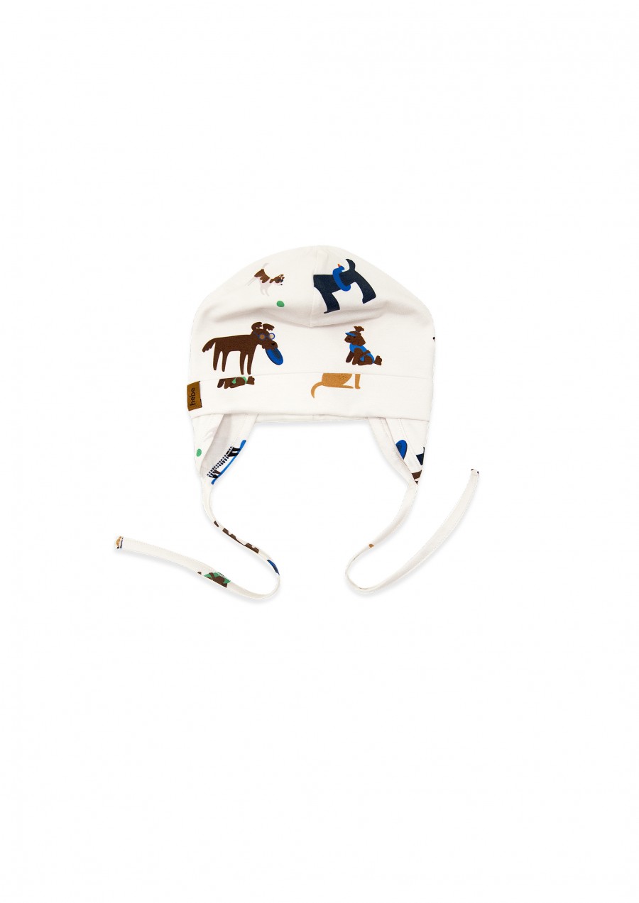 Hat with ears off-white  with dog print SS24213