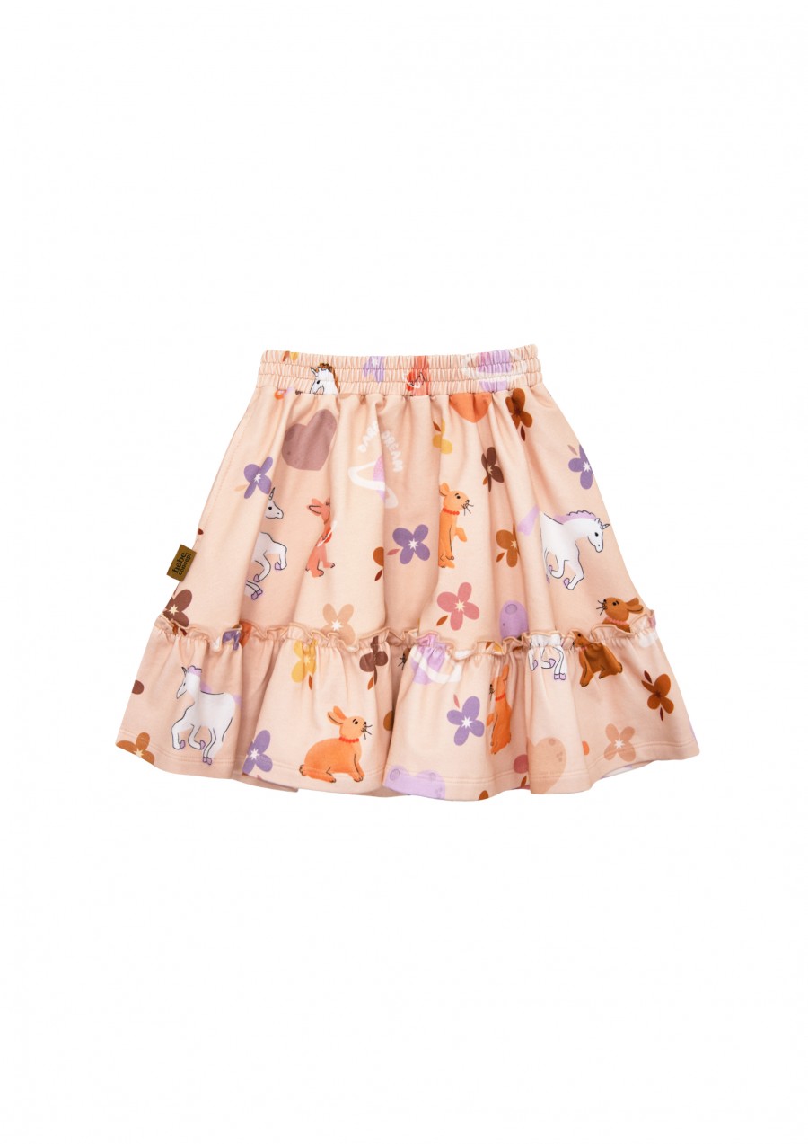 Skirt with allover unicorn print and frills FW24122