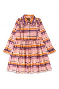 Dress flannel with ruffles and collar pink/peach checkers