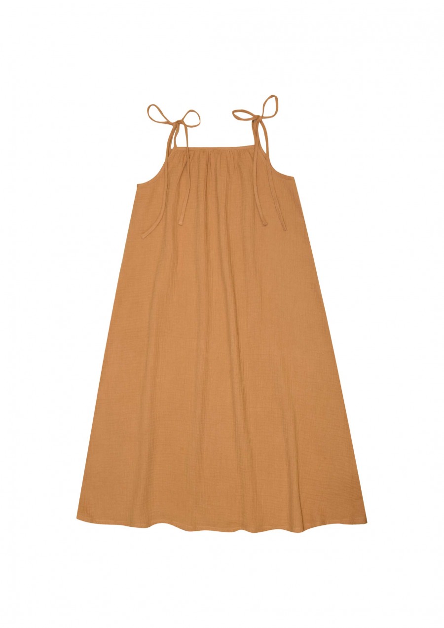 Dress light brown muslin with straps SS21173