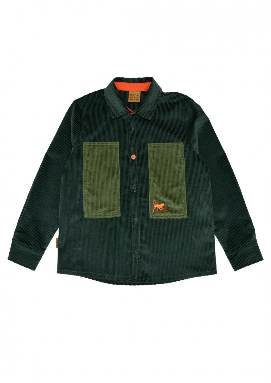 Shirt green corduroy with bright orange details FW23170