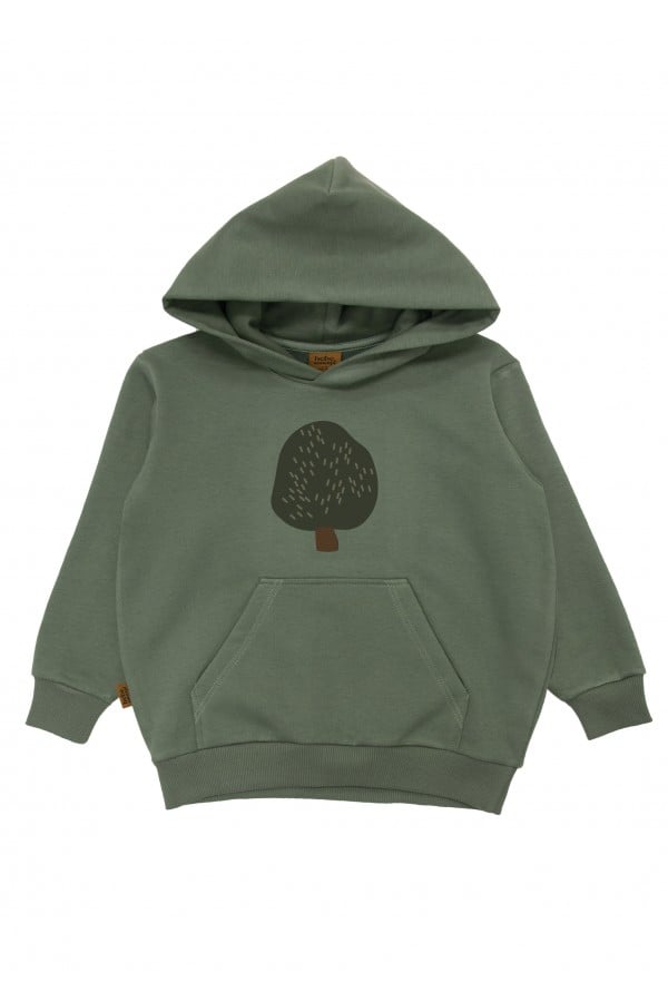 Kids hoodie sweater green with a tree print AY24122